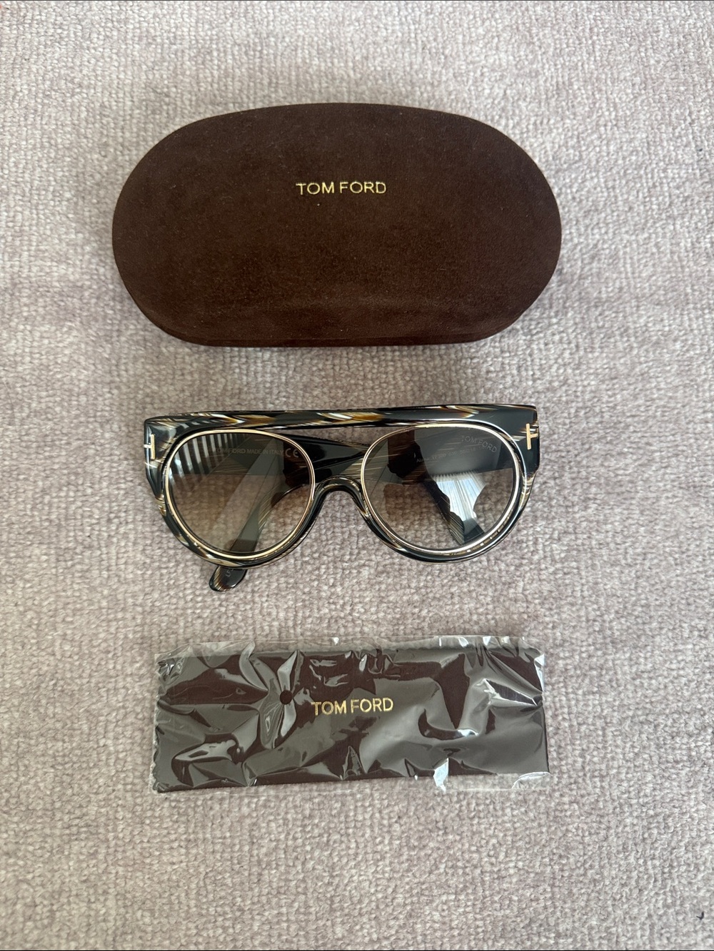 TOM FORD Marbled Brown & Black Horn ALANA Aviator Sunglasses